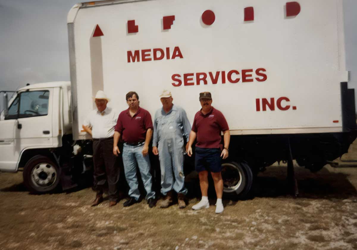 David Alford and crew with the early Alford Media Services truck