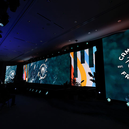 Multi-screen display with cureved ends